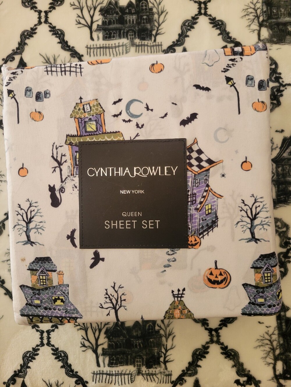 New Cynthia Rowley Halloween Haunted House Queen Sheet Set